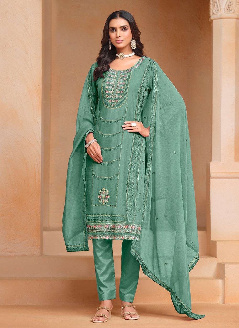 Chiffon, Organza Salwar Suit - T3598