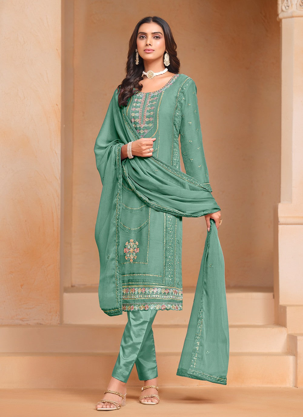 Chiffon, Organza Salwar Suit - T3598