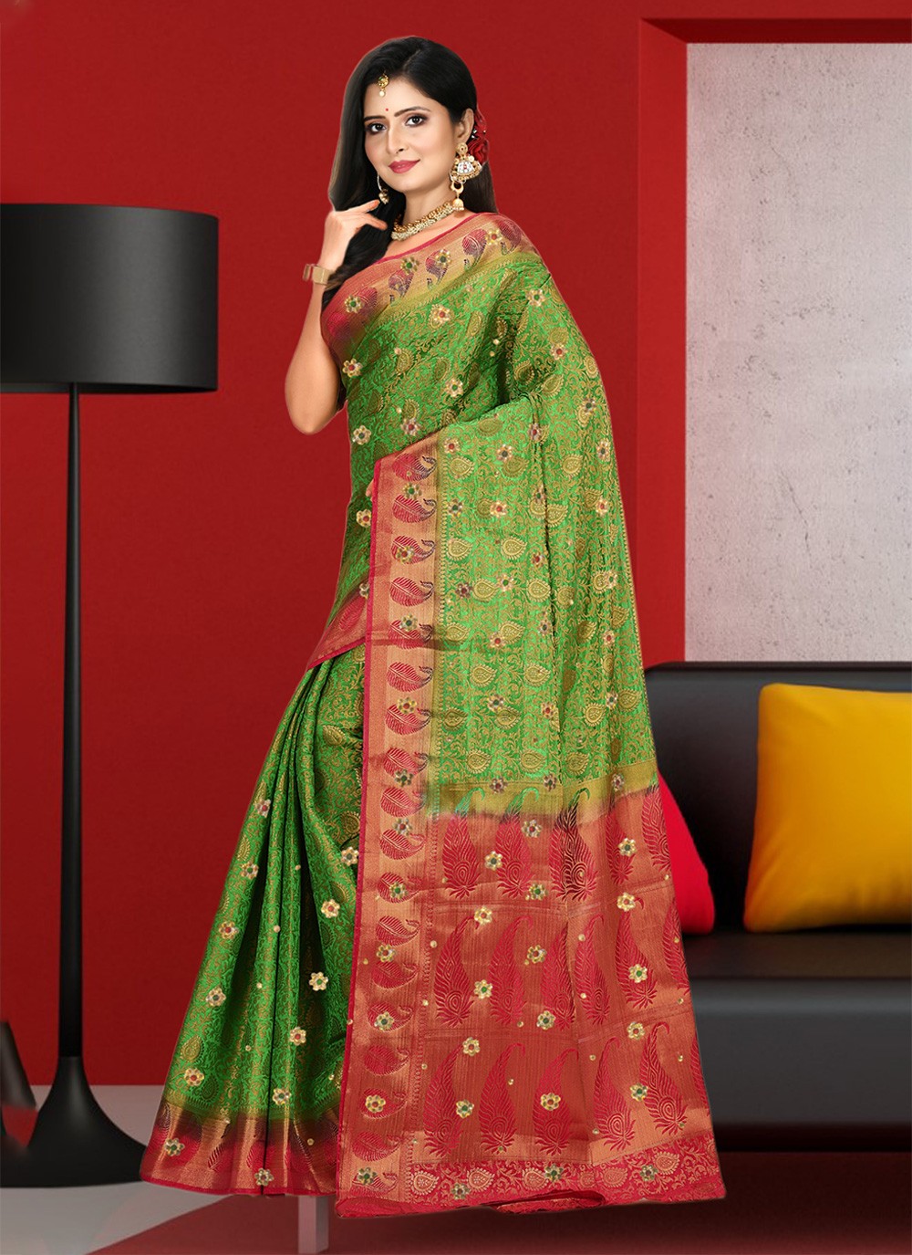 Contemporary Embroidered Silk Saree - S3339