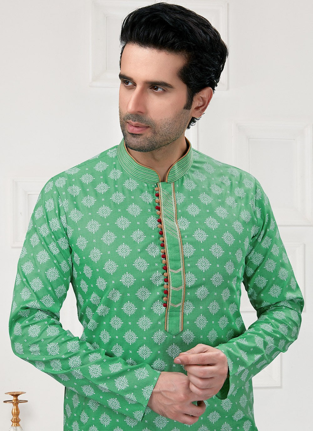 Printed Cotton Sea Green Kurta Pyjama - M3162