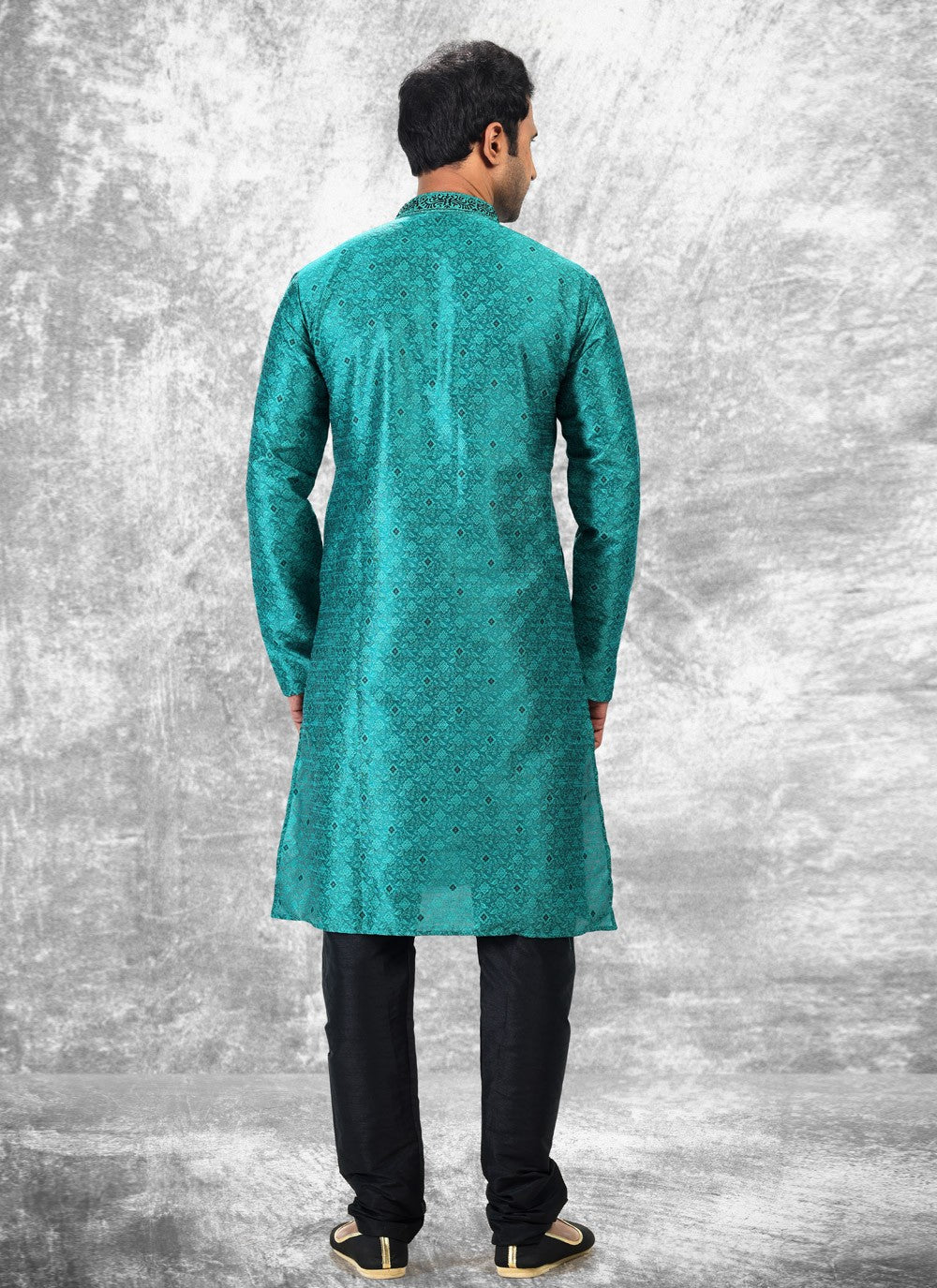 Fancy Work Brocade, Jacquard Silk Sea Green Kurta Pyjama - M4857