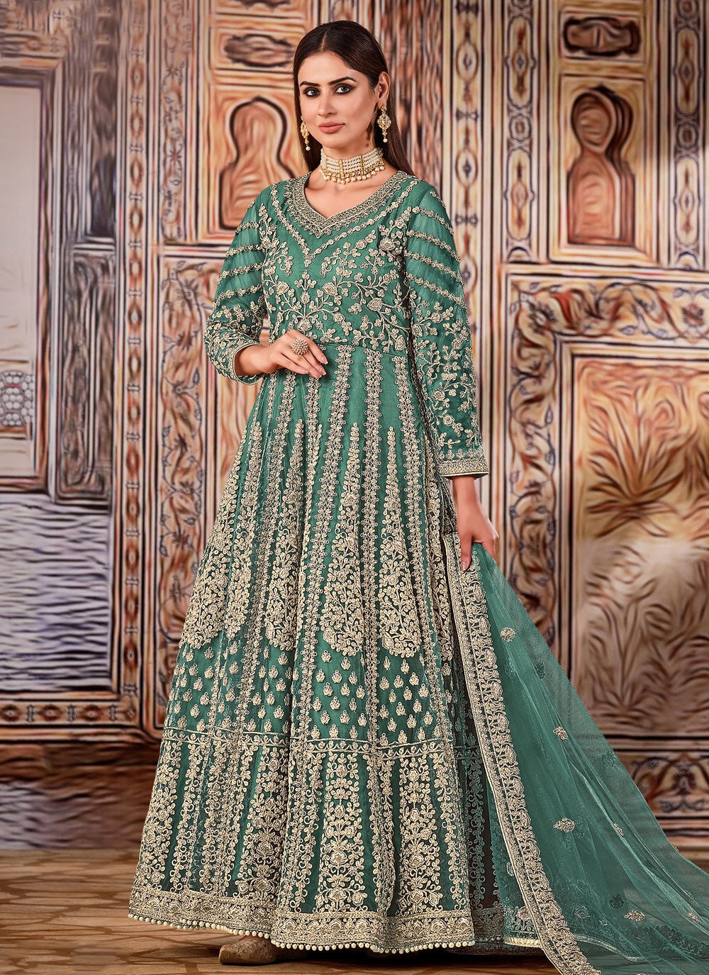 Net Floor Length Anarkali - T227