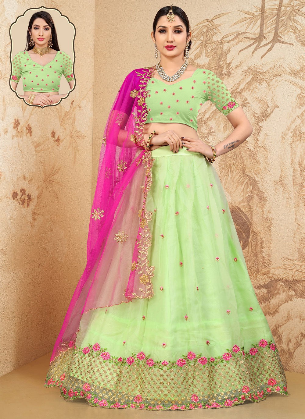 Embroidered Organza A - Line Lehenga - L0813