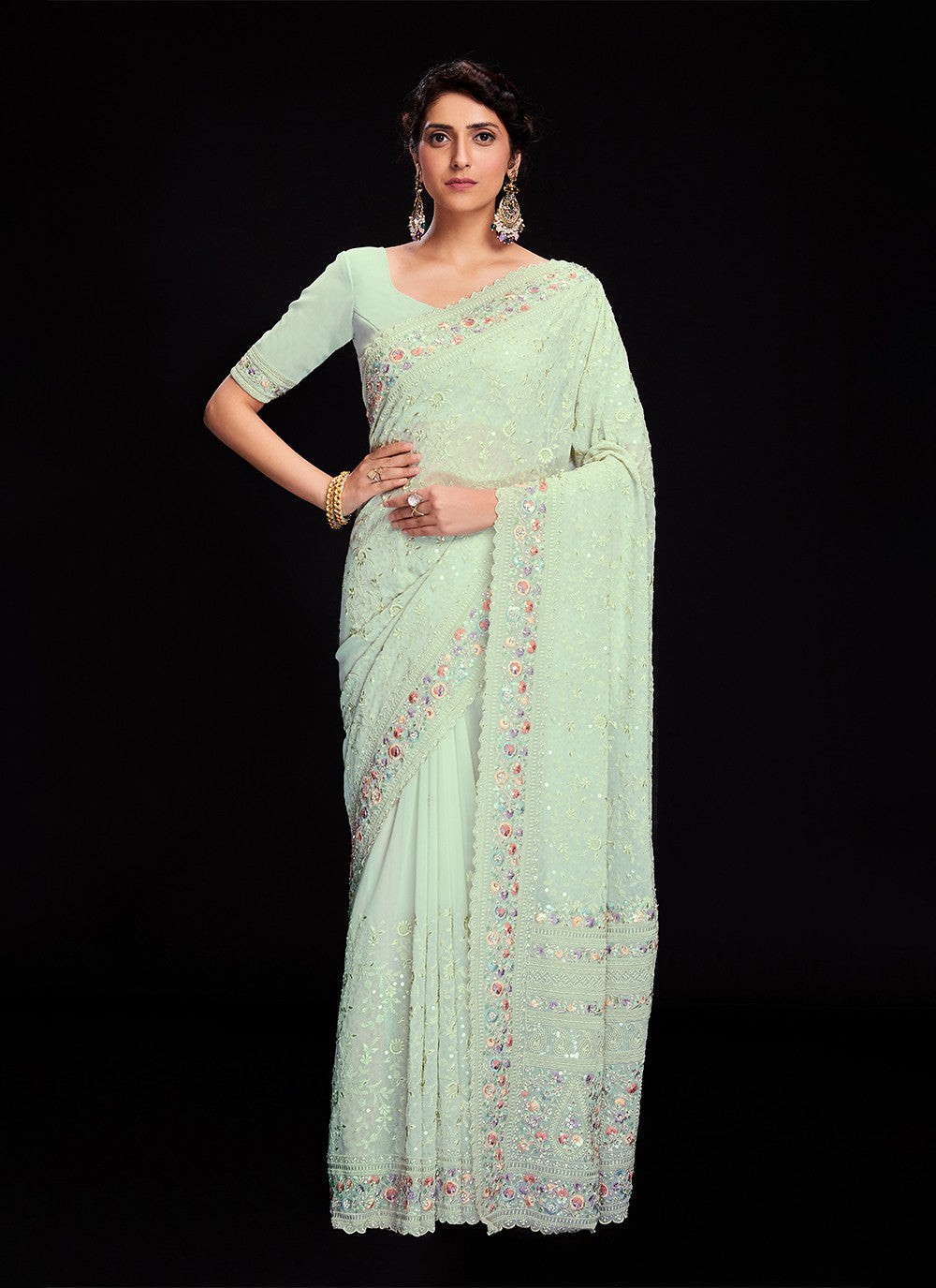 Saree Lucknowi Work Georgette Saree - S3127