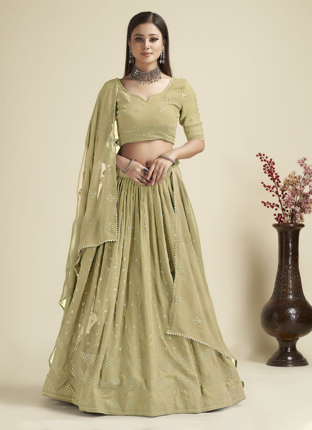 Embroidered Georgette A - Line Lehenga - L1134