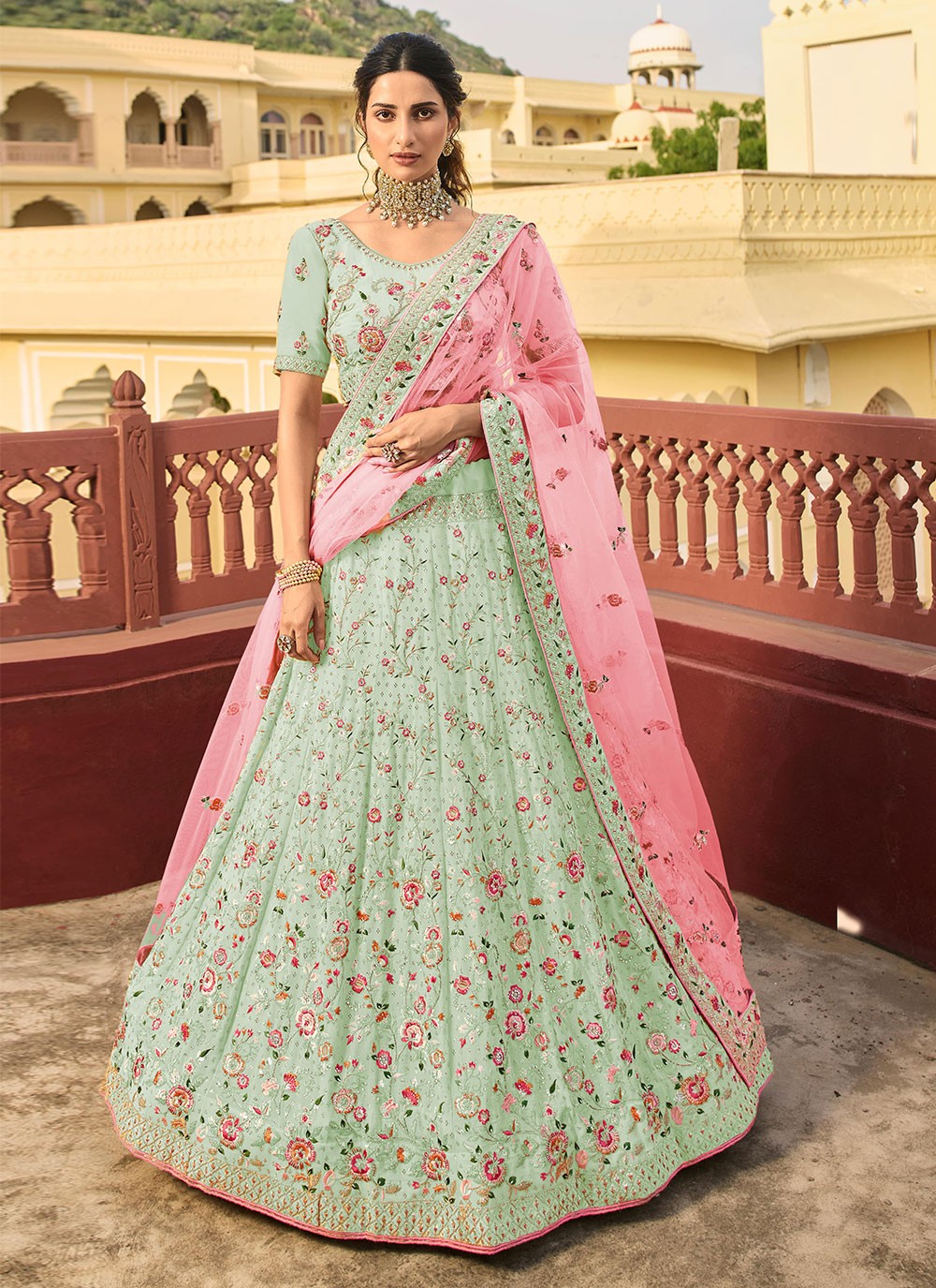 Sequins Organza A - Line Lehenga - L0342