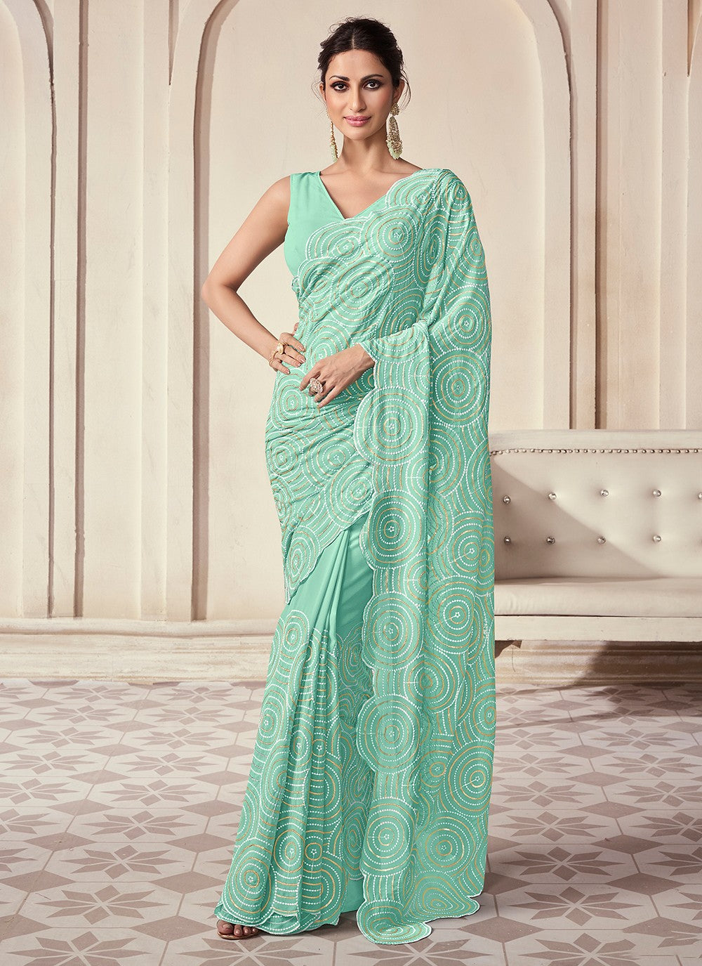 Trendy Sequins Organza Saree - S5261