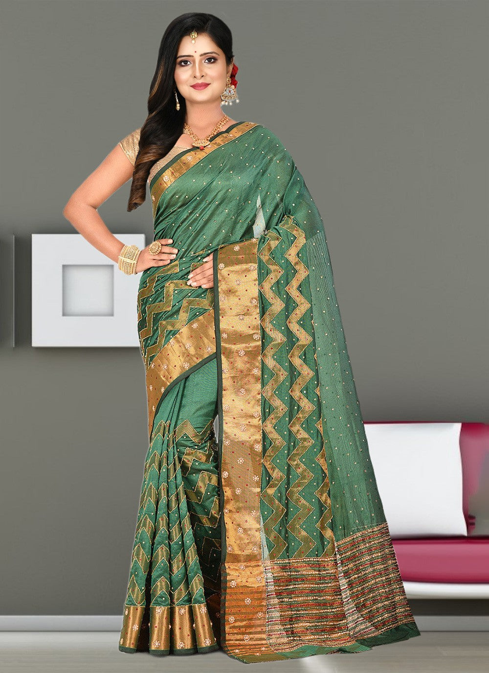 Contemporary Embroidered Silk Saree - S3339