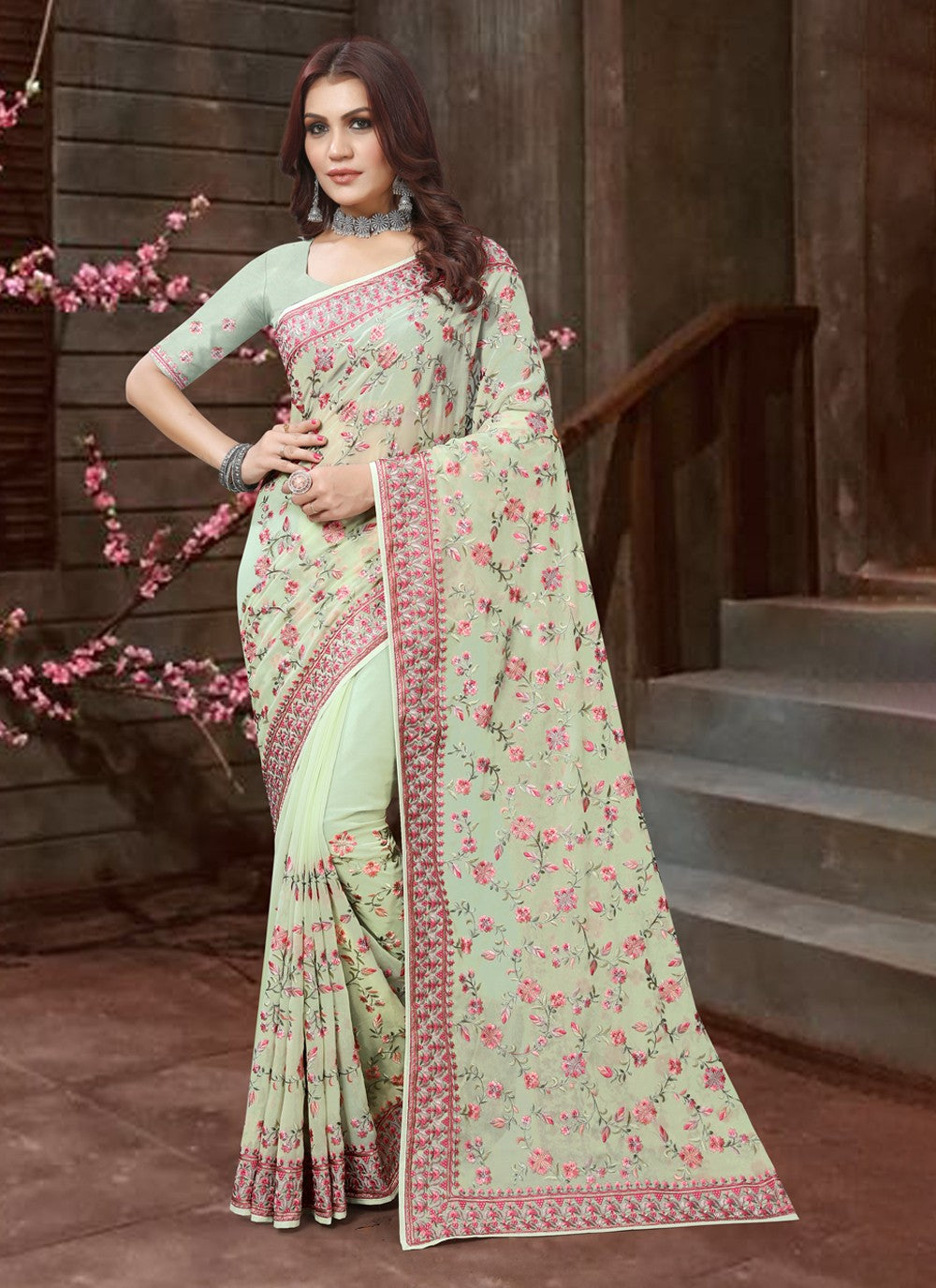 Contemporary Embroidered Georgette Saree - S3769