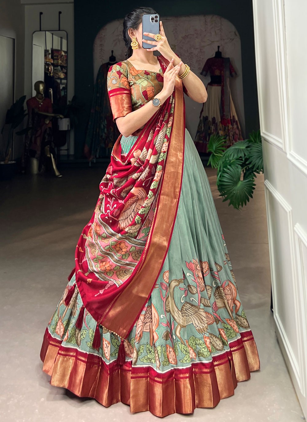 Printed Pure Dola Lehenga - L3192