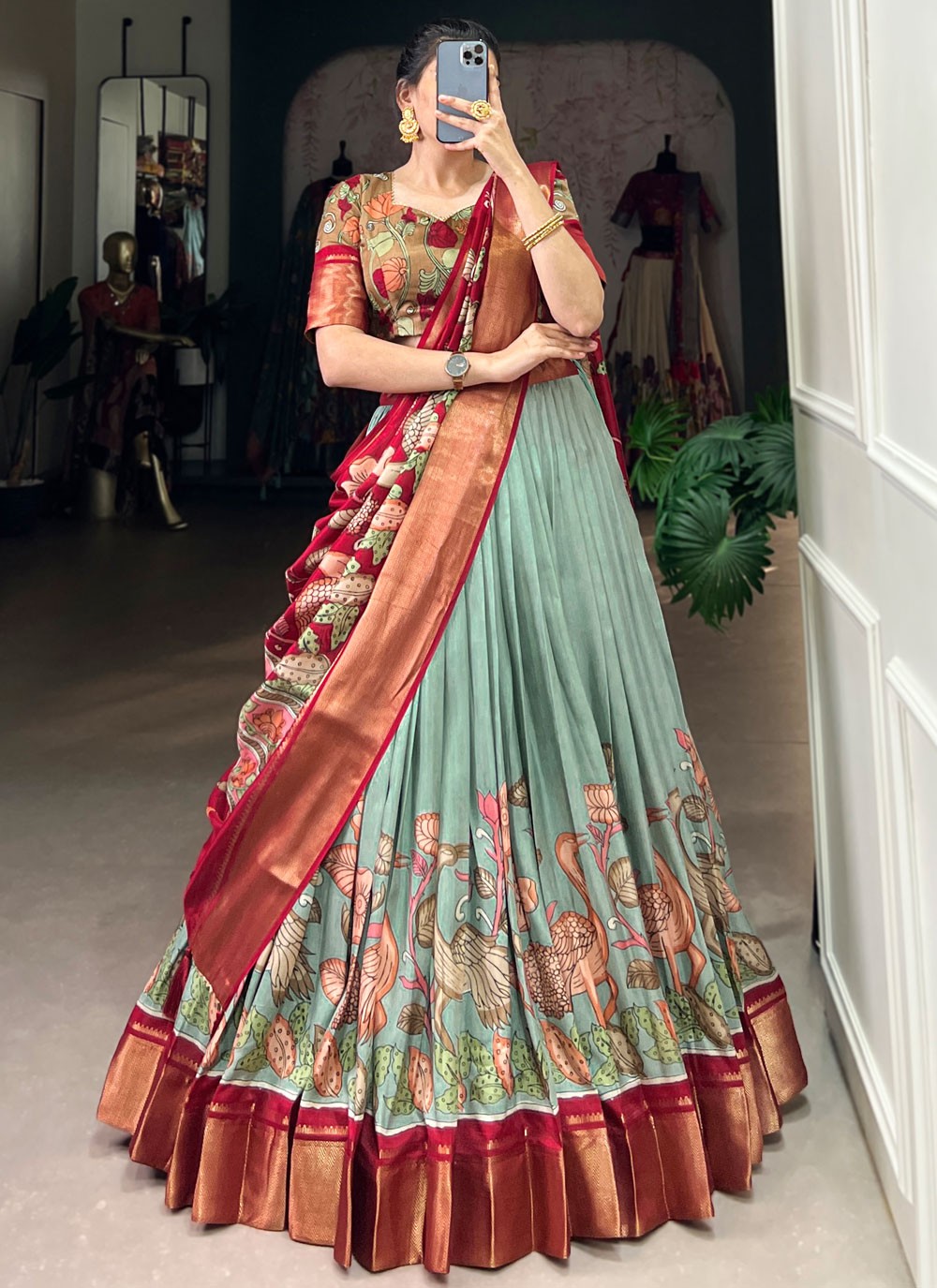 Printed Pure Dola Lehenga - L3192