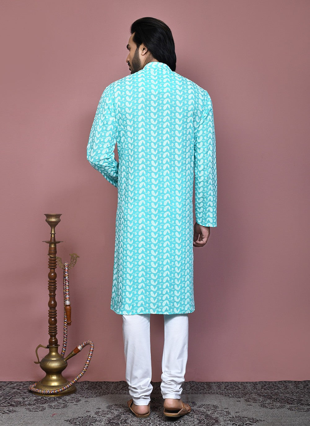 Embroidered Cotton Sea Green Kurta Pyjama - M7909