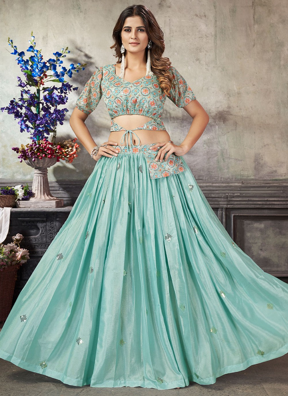 Embroidered Art Silk A - Line Lehenga - L0803