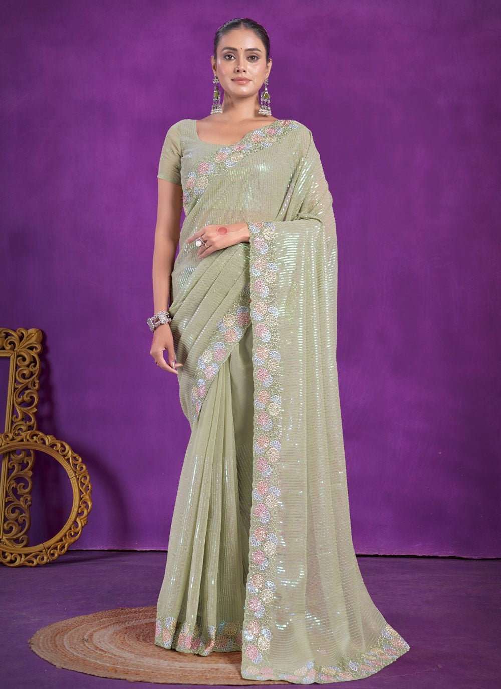 Classic Embroidered Shimmer Saree - S5696