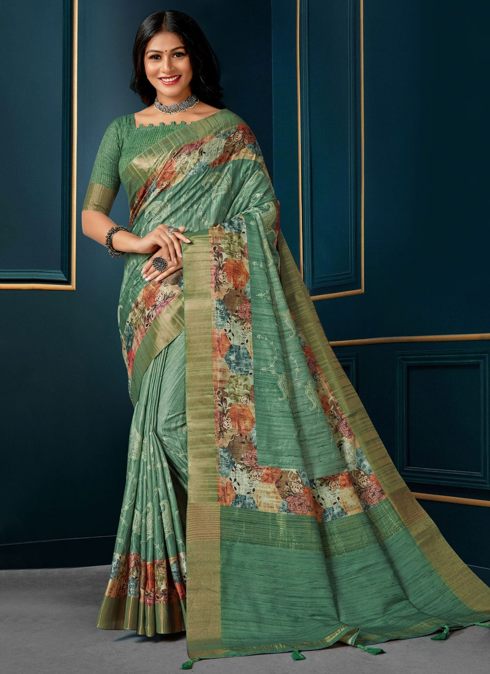 Classic Digital Print Silk Saree - S4691