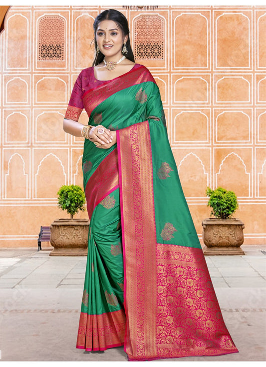 Classic Weaving Zari Silk Sea Green Saree - S11120