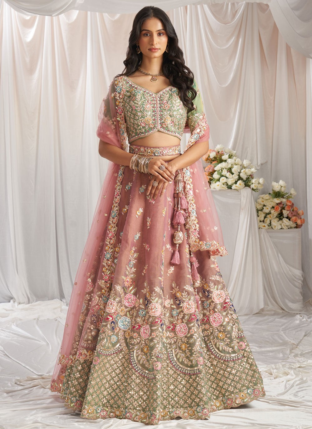 Embroidered Tissue A - Line Lehenga - L2700