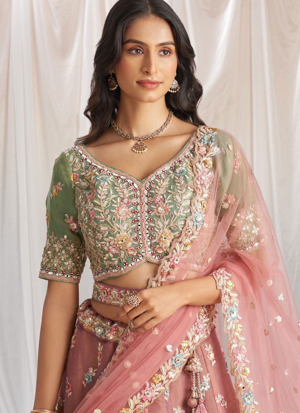 Embroidered Tissue A - Line Lehenga - L2700