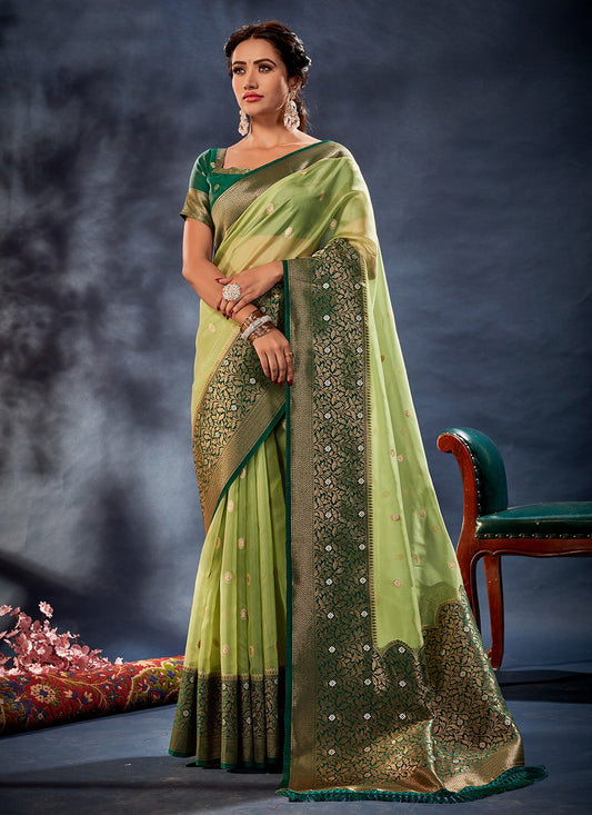 Classic Border Work Banarasi Silk, Organza Saree - S3309