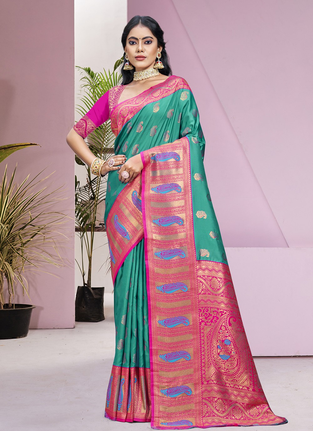 Classic Weaving Zari Silk Green Saree - S11226