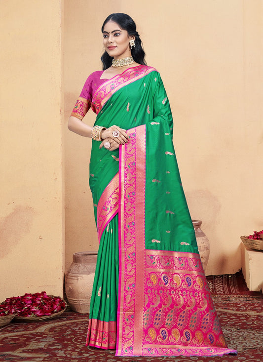 Classic Weaving Zari Silk Sea Green Saree - S11272