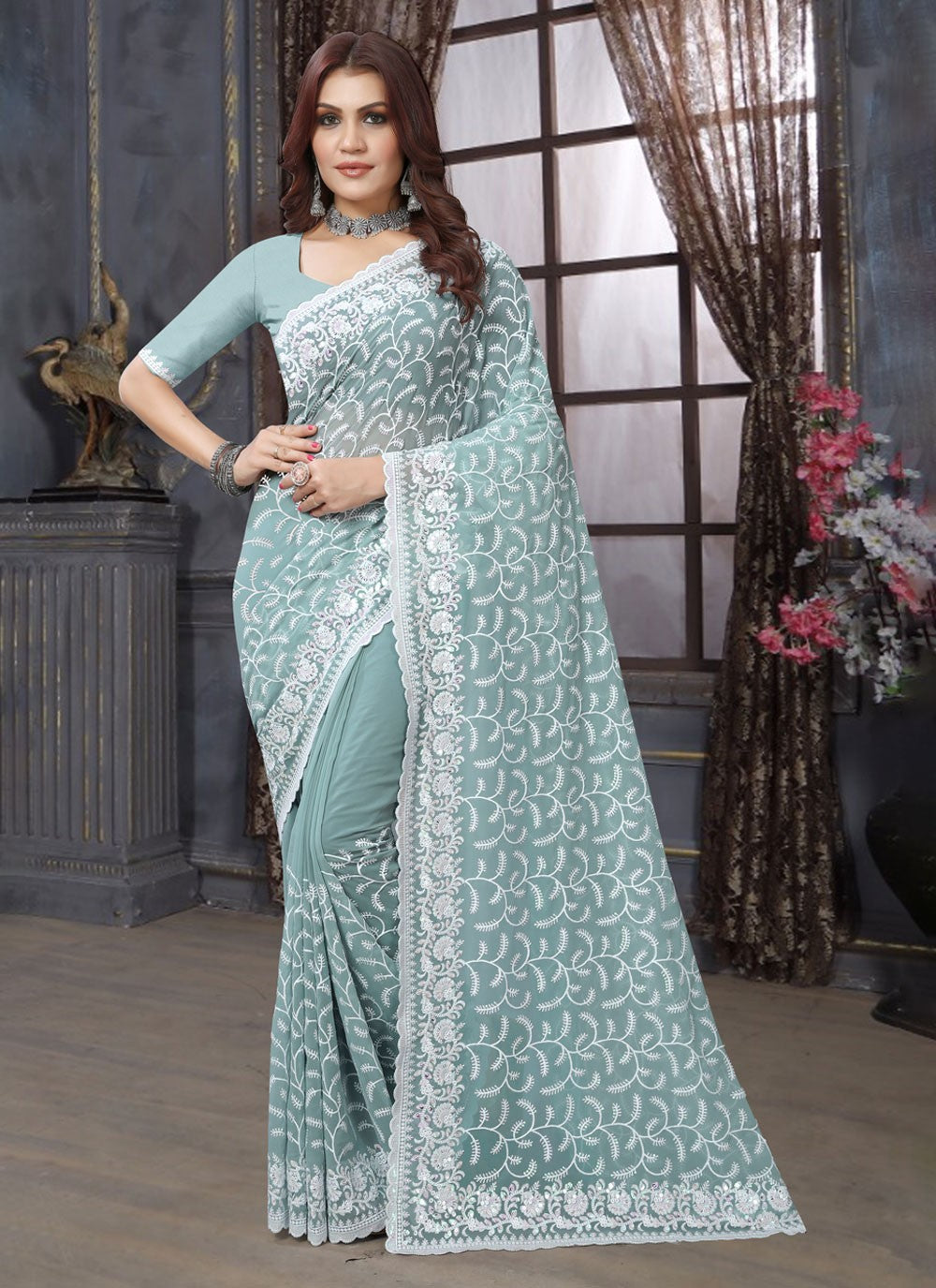 Classic Embroidered Georgette Saree - S4231