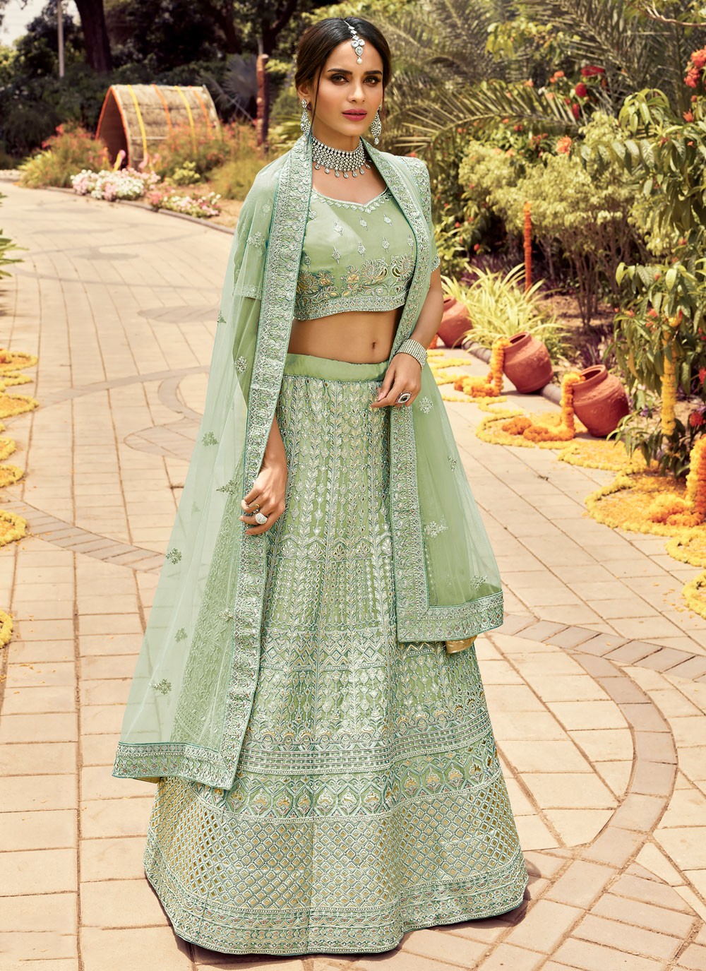 Dori Work Raw Silk A - Line Lehenga - L0362