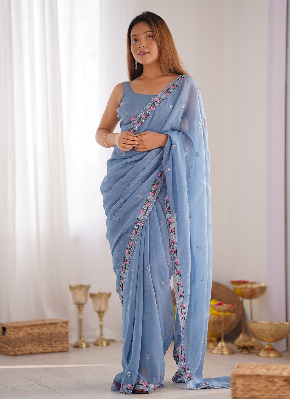 Classic Embroidered Silk Saree - S10193