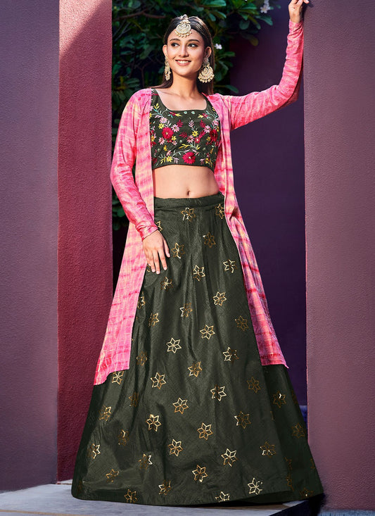 Embroidered Art Silk A - Line Lehenga - L0764