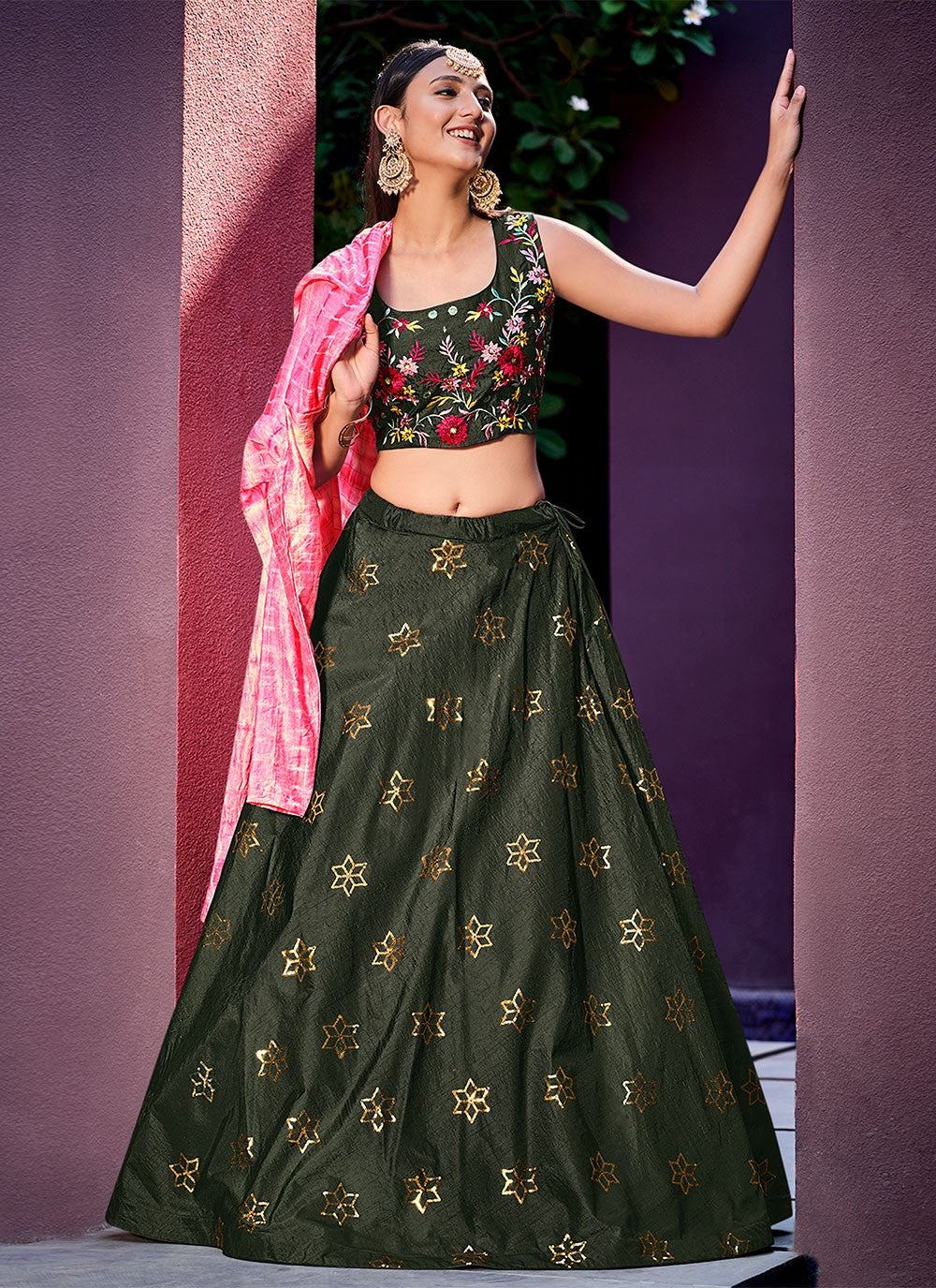 Embroidered Art Silk A - Line Lehenga - L0764