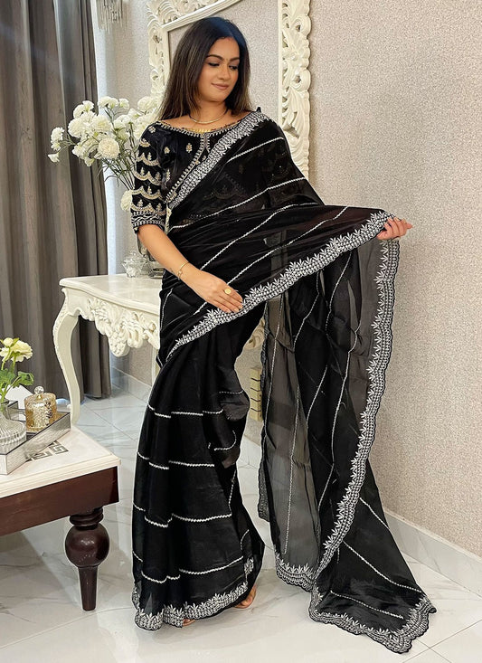 Classic Embroidered Net Saree - S6900