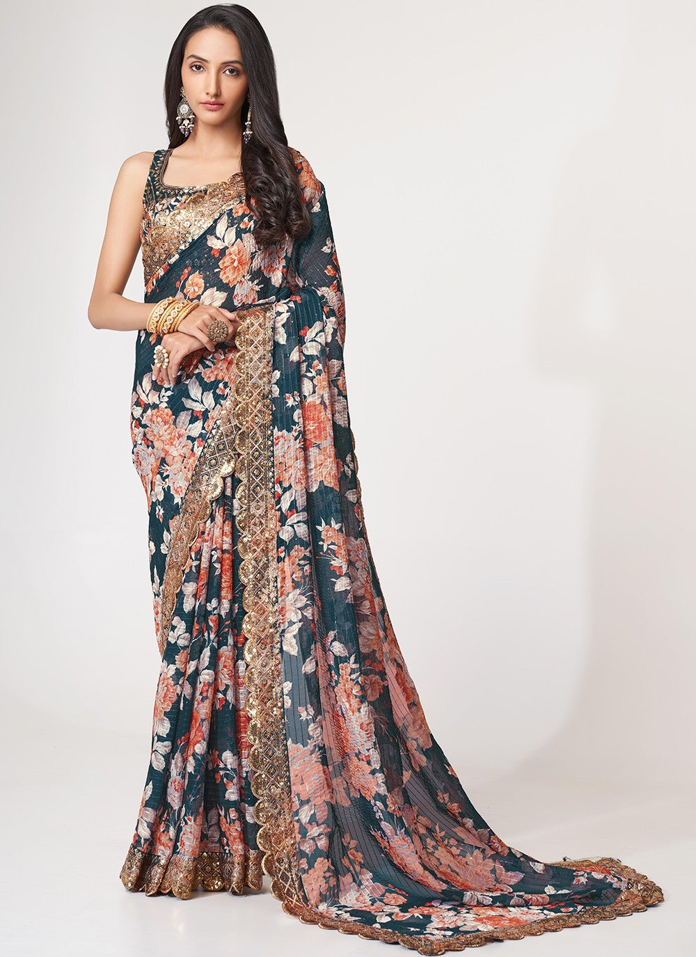 Classic Digital Print Organza Saree - S3068