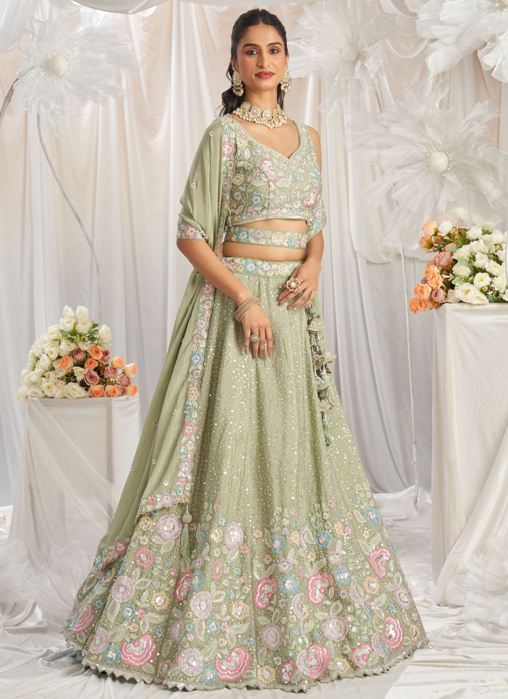 Embroidered Tissue A - Line Lehenga - L2700