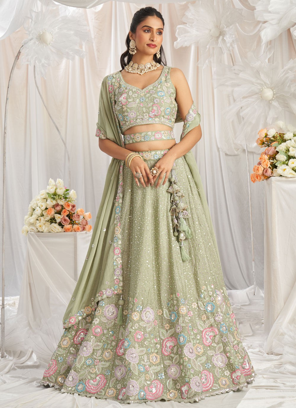 Embroidered Tissue A - Line Lehenga - L2700