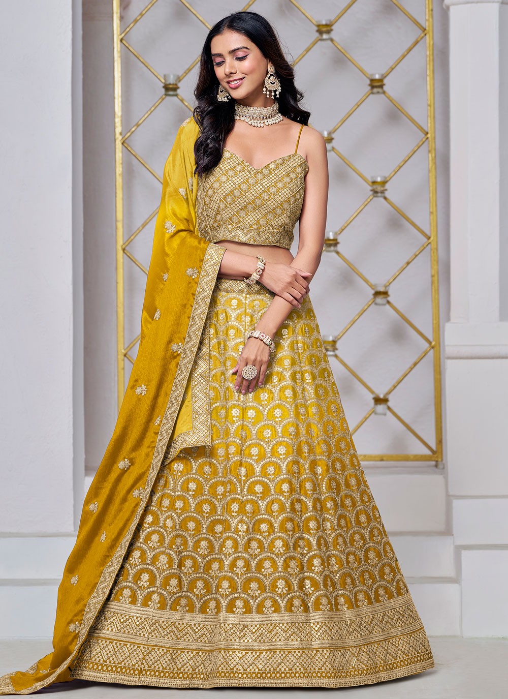 Embroidered Chinon A - Line Lehenga - L2884