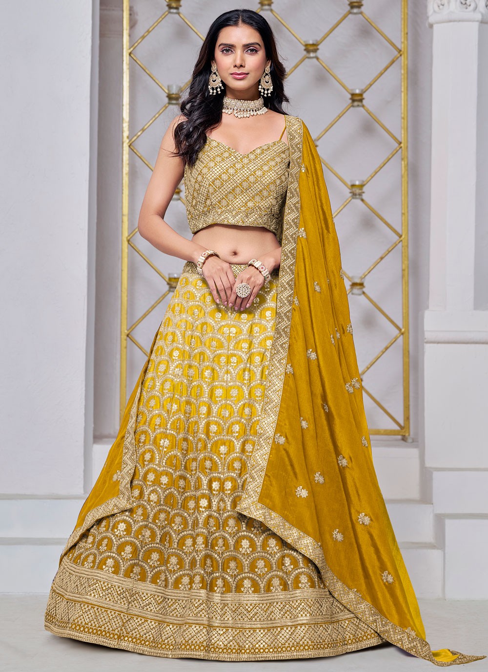 Embroidered Chinon A - Line Lehenga - L2884