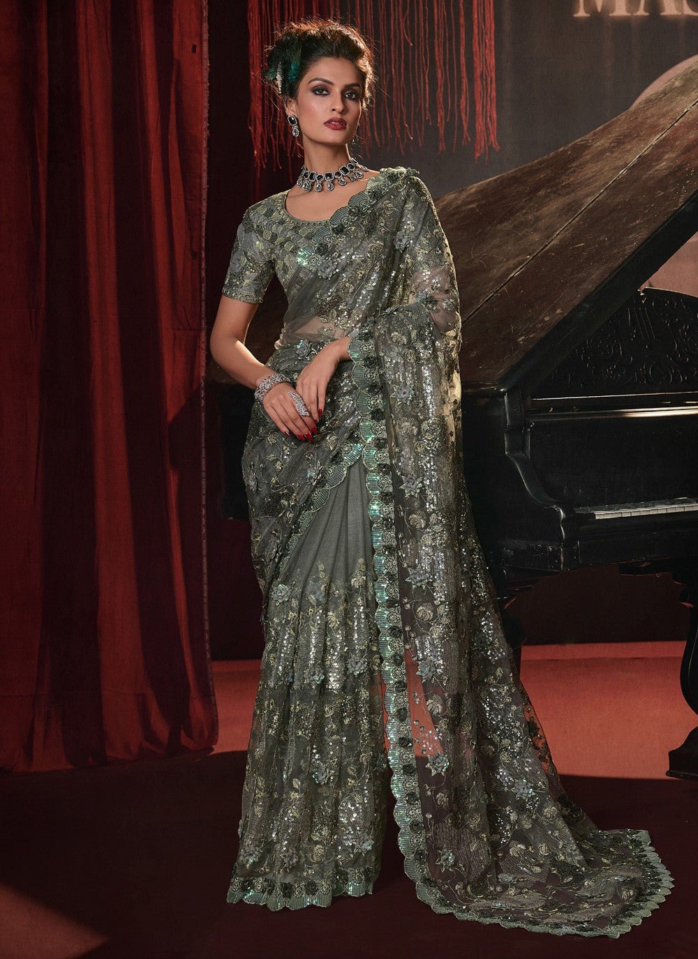 Classic Embroidered Net Saree - S3980