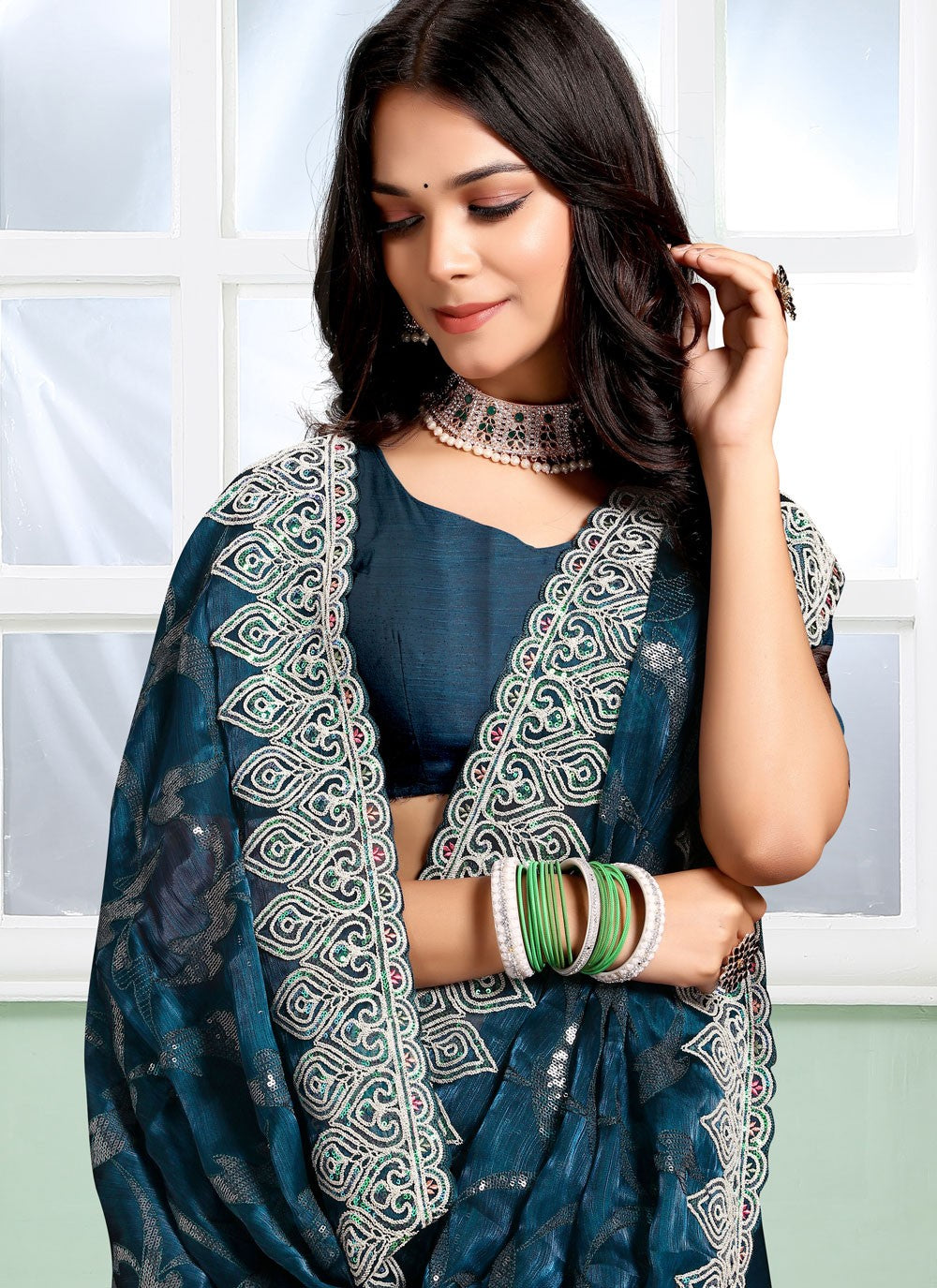 Trendy Embroidered Silk Saree - S5059