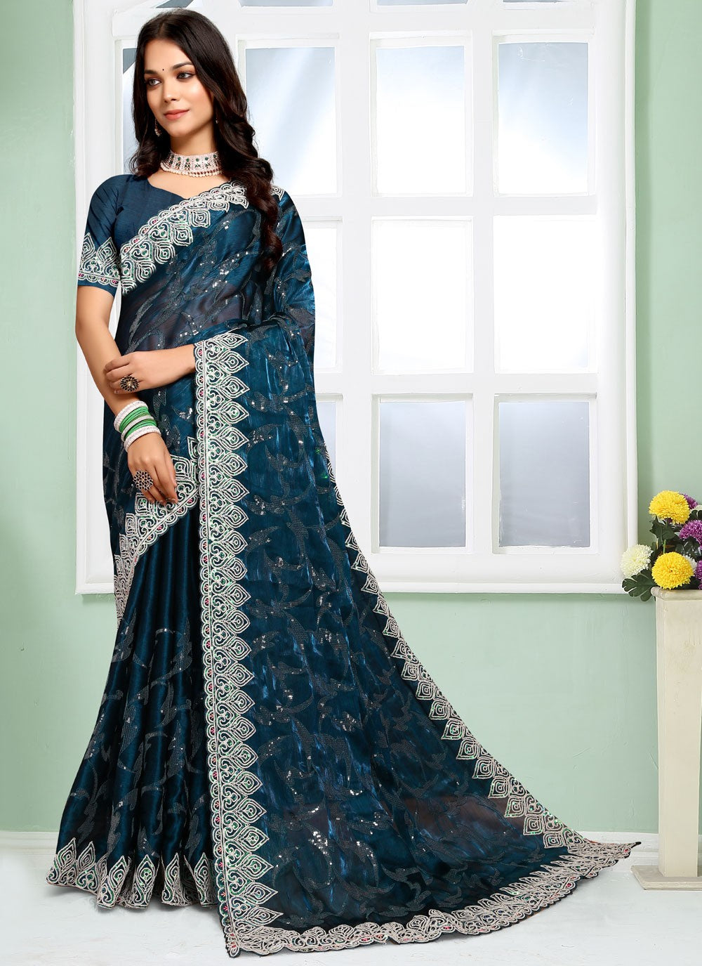 Trendy Embroidered Silk Saree - S5059