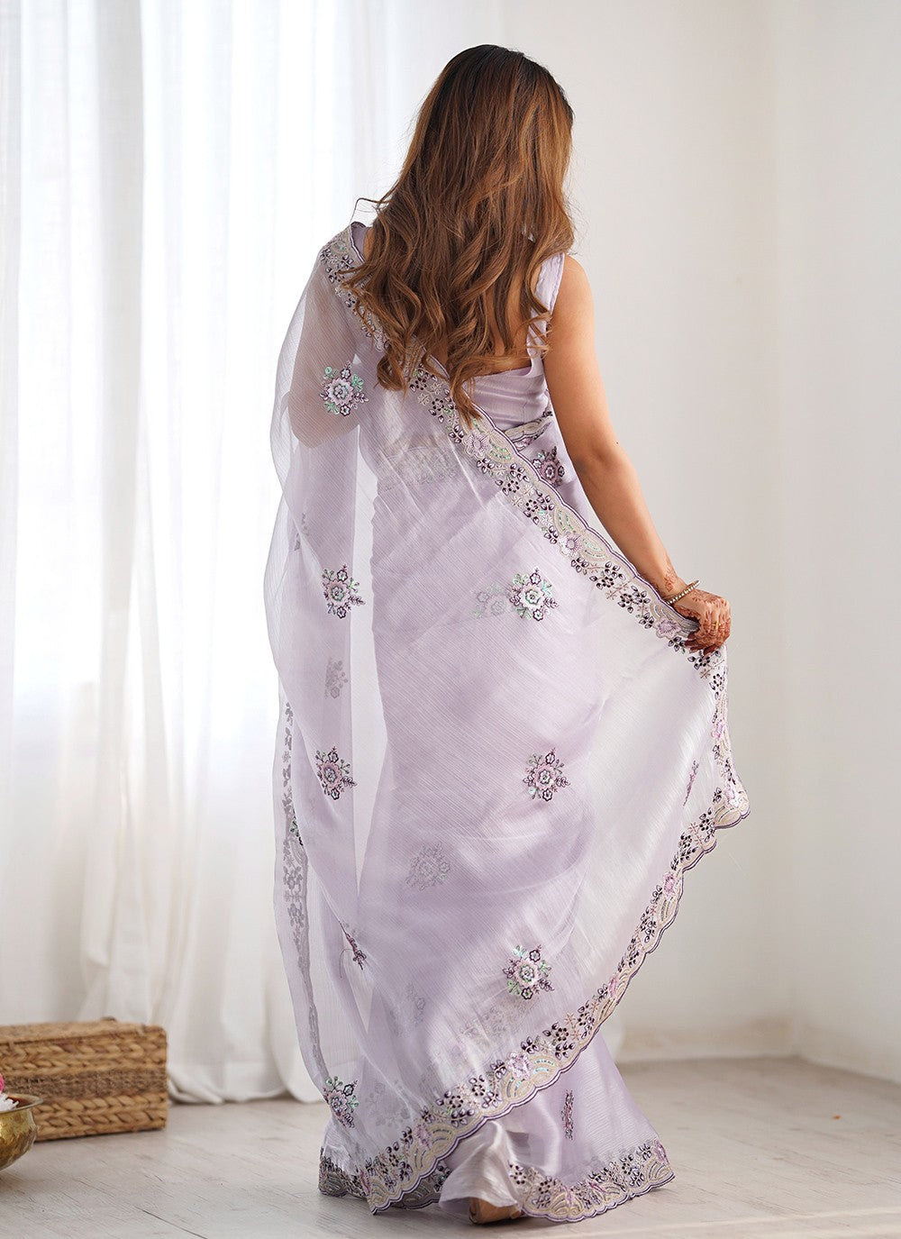 Contemporary Embroidered Burburry Saree - S10291