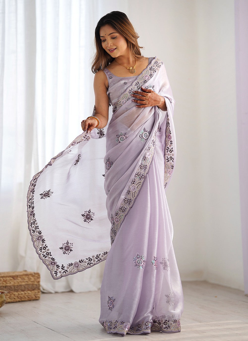 Contemporary Embroidered Burburry Saree - S10291