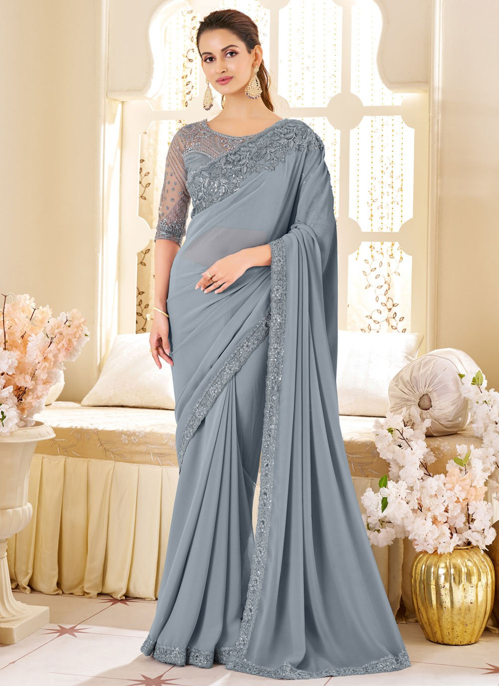 Embroidered, Sequins Shimmer Georgette Saree - S11897