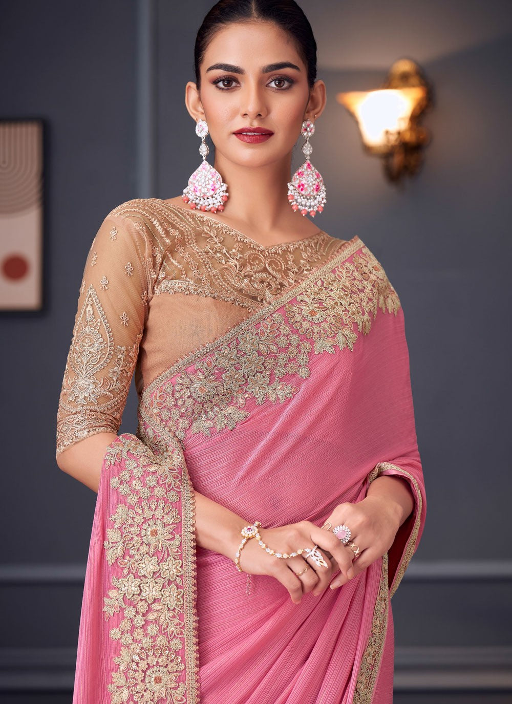 Classic Embroidered Satin Silk Saree - S8745