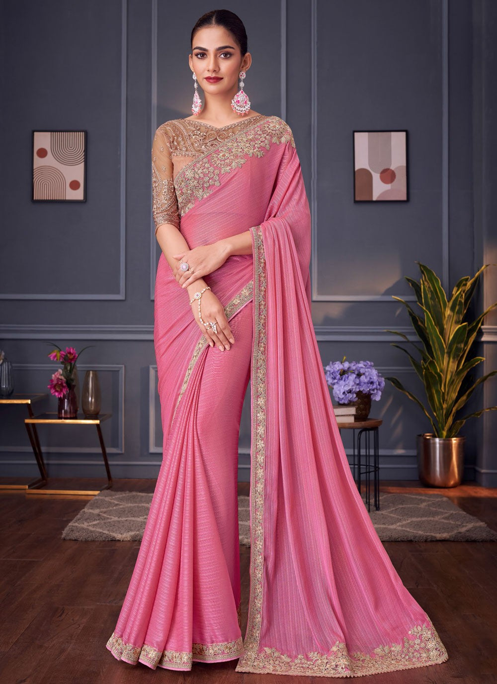 Classic Embroidered Satin Silk Saree - S8745