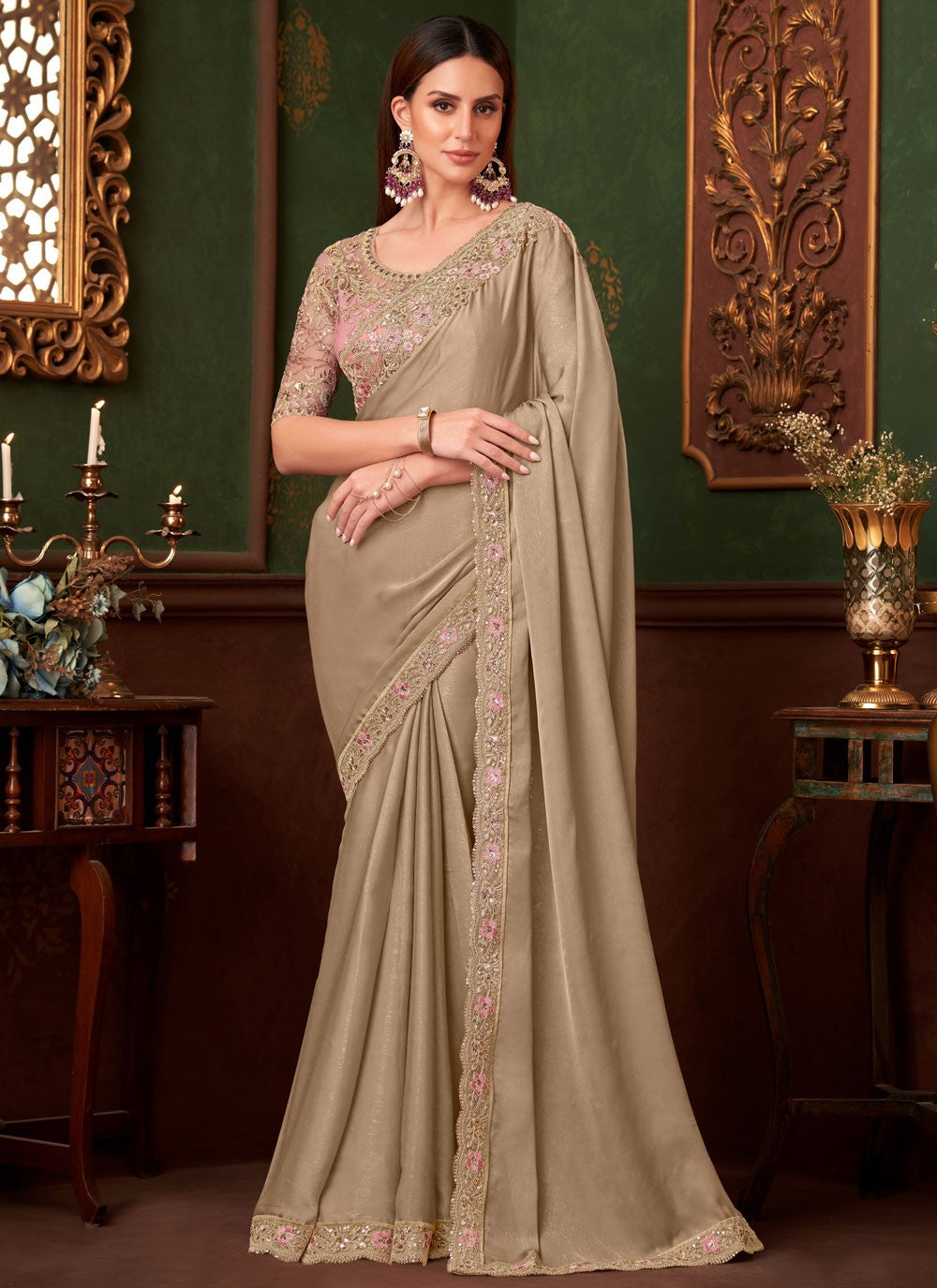 Embroidered, Sequins Chiffon Saree - S11813