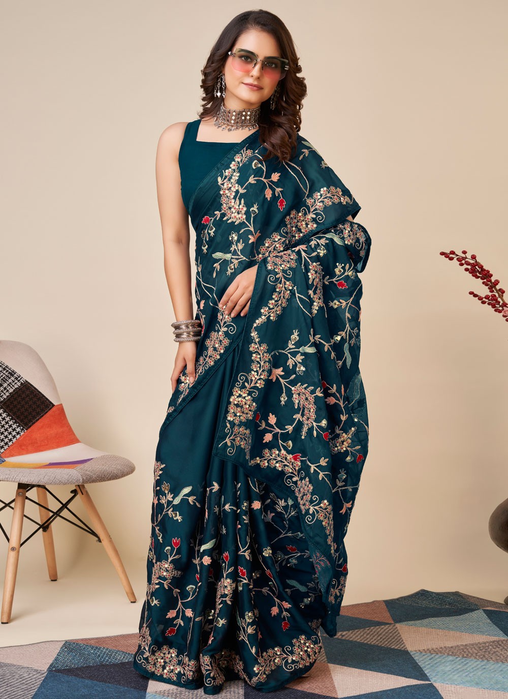 Trendy Embroidered Silk Saree - S4687