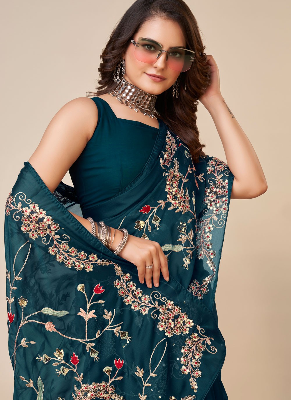 Trendy Embroidered Silk Saree - S4687