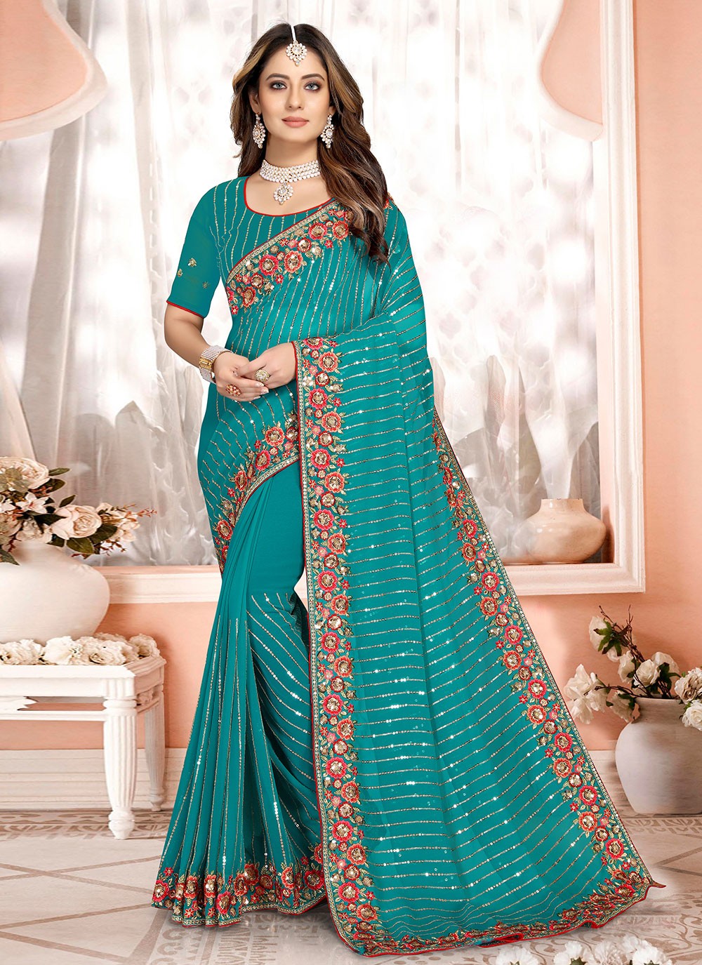 Bollywood Style Embroidered Georgette Saree - S1654