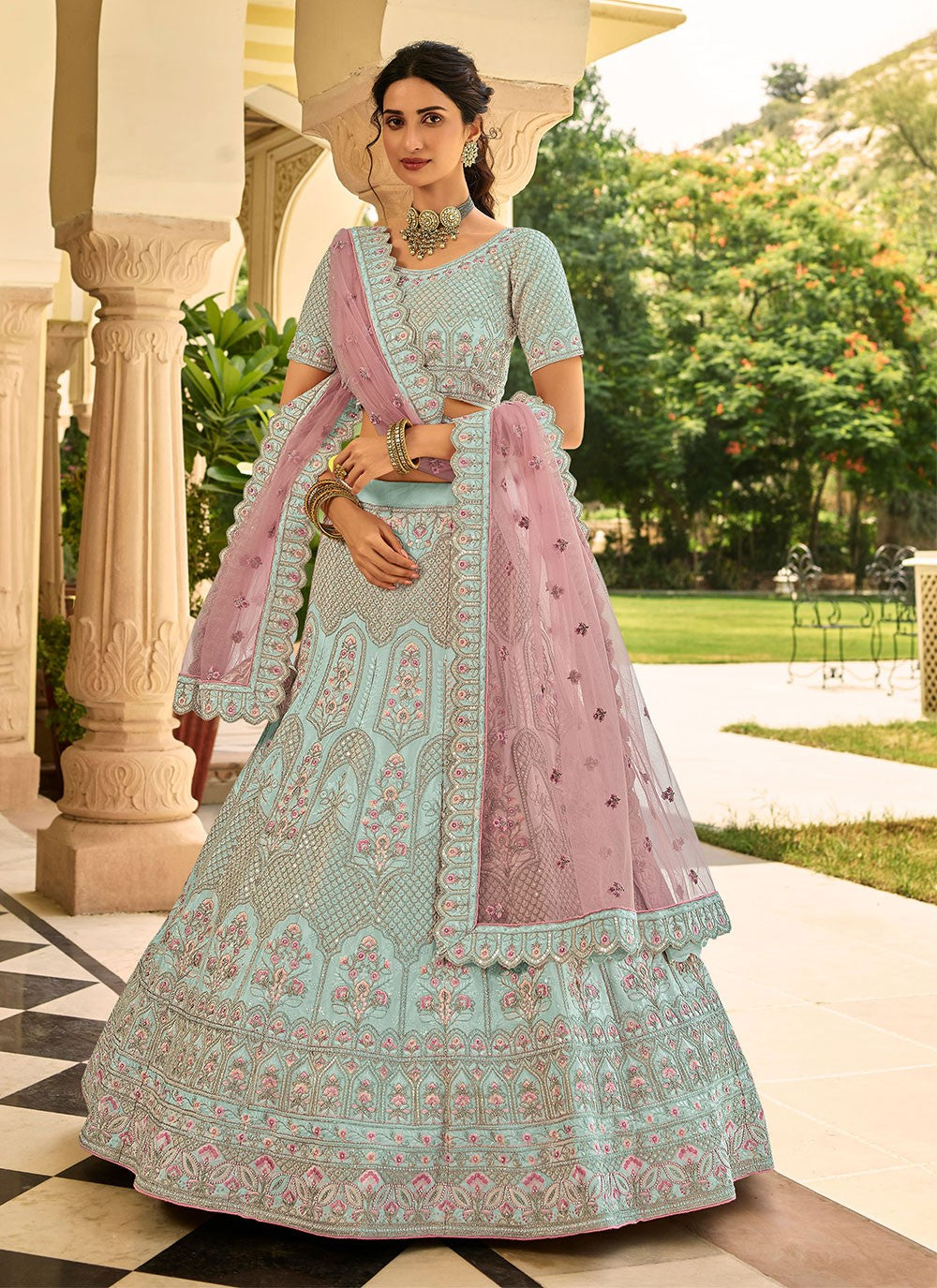 Sequins Organza A - Line Lehenga - L0342