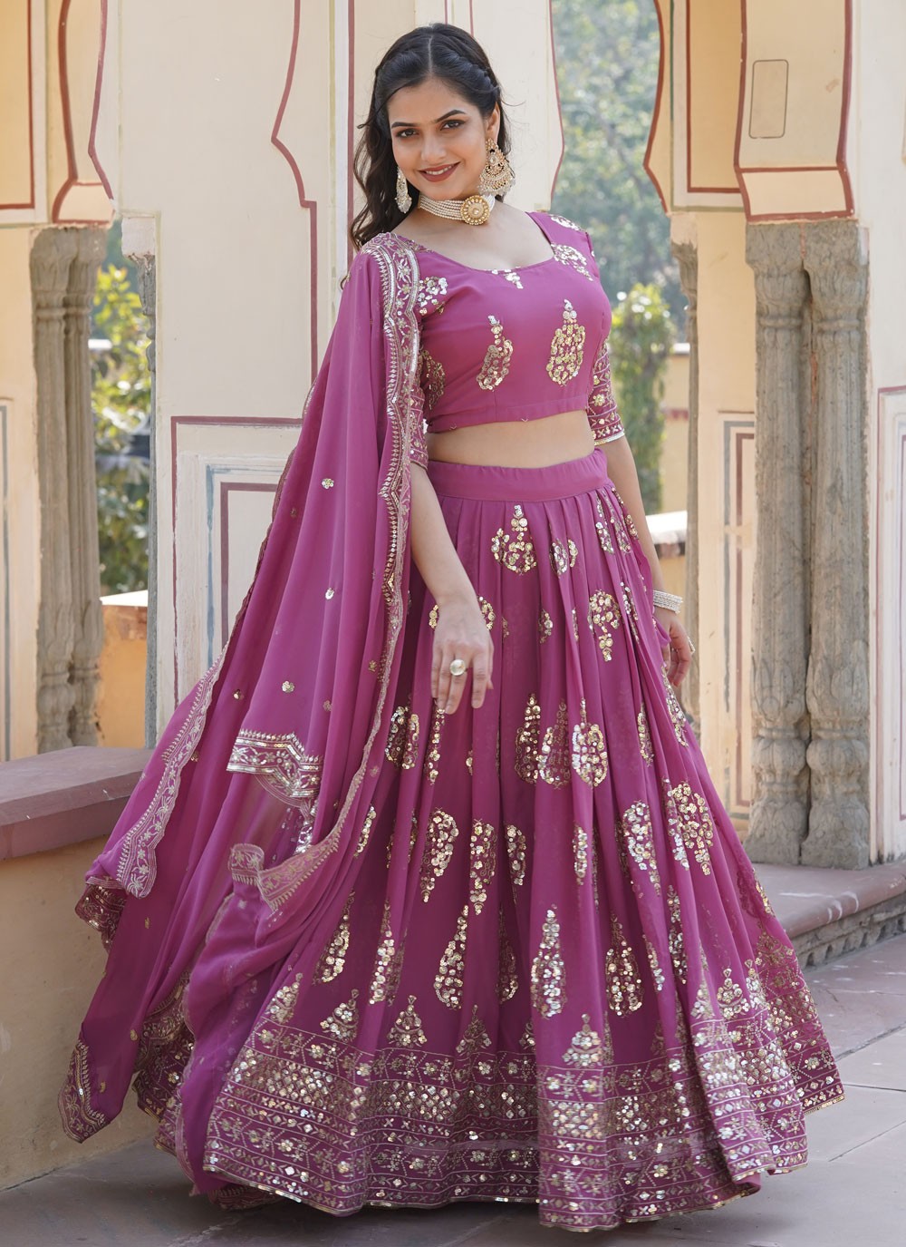 Embroidered Faux Georgette A - Line Lehenga - L1701